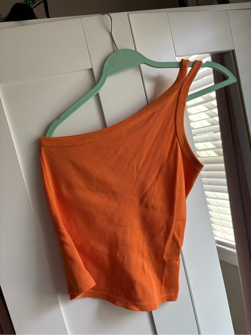 One-Shoulder Orange Ribbed Tank Top